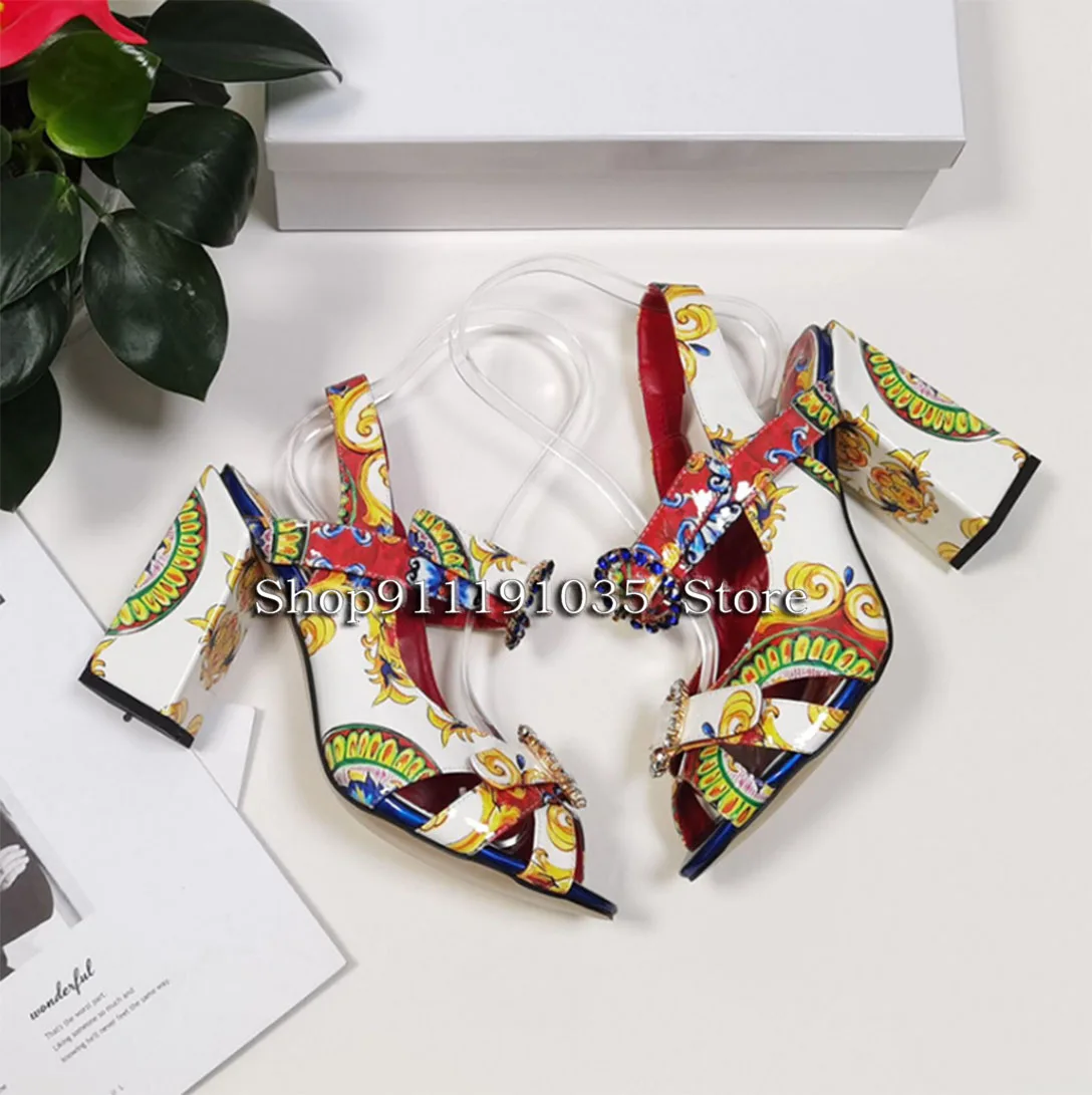 

2021 new top quality brand designer rhinestone women's shoes temperament fashion sandals buckle high heels flower skin fish mout