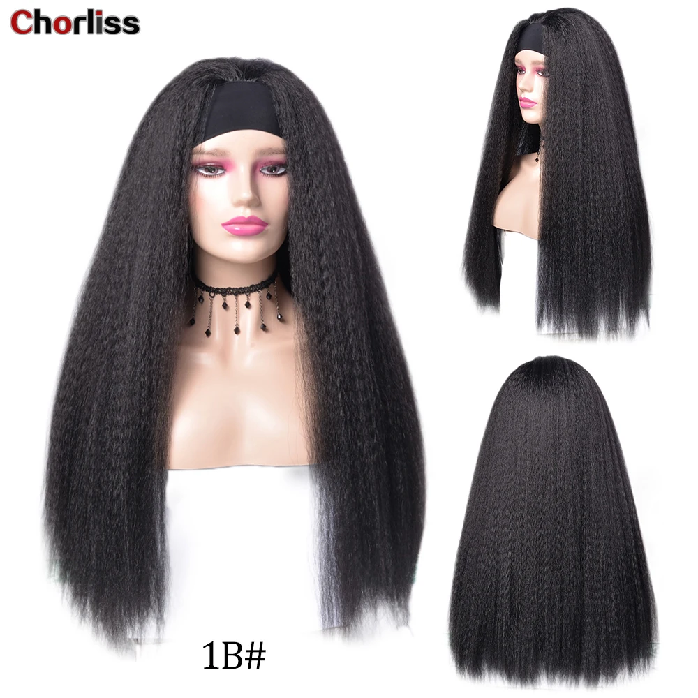 

Chemical Fiber Wig 18-24inch Kinky Straight Headband Wigs Yaki Straight Synthetic Hair Wig None Lace Front Wigs For Black Women