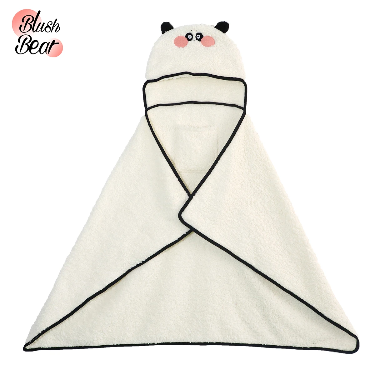 

Blush Bear Panda Warm Wearable Hooded Plush Blanket 2 In 1 Wool Pillow Back Cushion