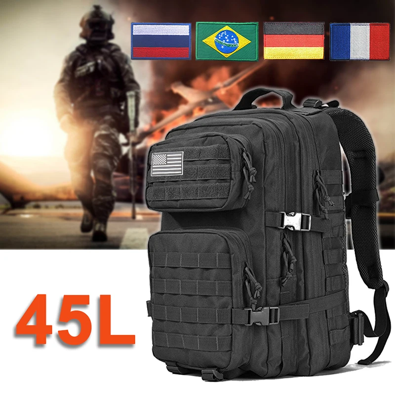 Goedkoop 45L Tactische Rugzak Militaire Tas Molle Leger Mannen Rugzak Waterdichte Tas Verpakking Wandelen Reizen 3P Vrouwen Bagpack Vlag Patch Mochila
