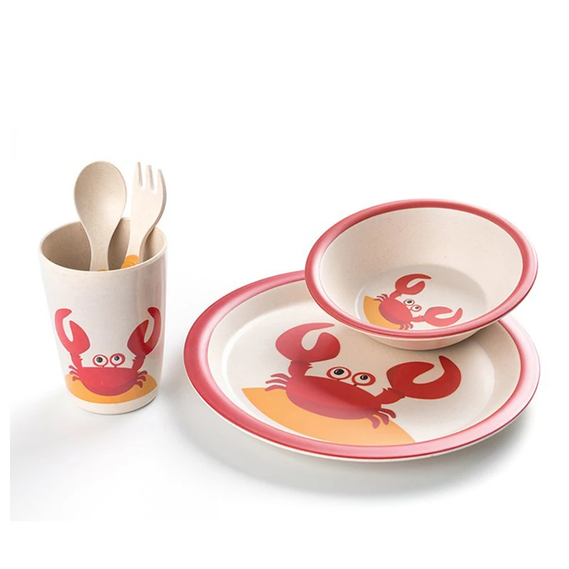 Детская посуда комплект из пяти предметов бамбуковая тарелка мультяшный Набор