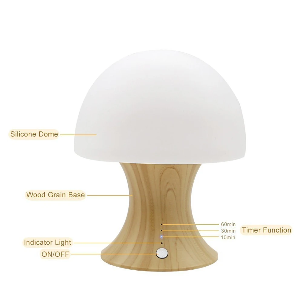 

Night Light Lamp USB Chargeable Portable Silicone Mushroom Children Beside Lamp Timer Mood Lamp With White Light 7Color Changing