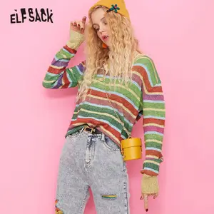 Женский трикотажный свитер в полоску, с V-образным вырезом