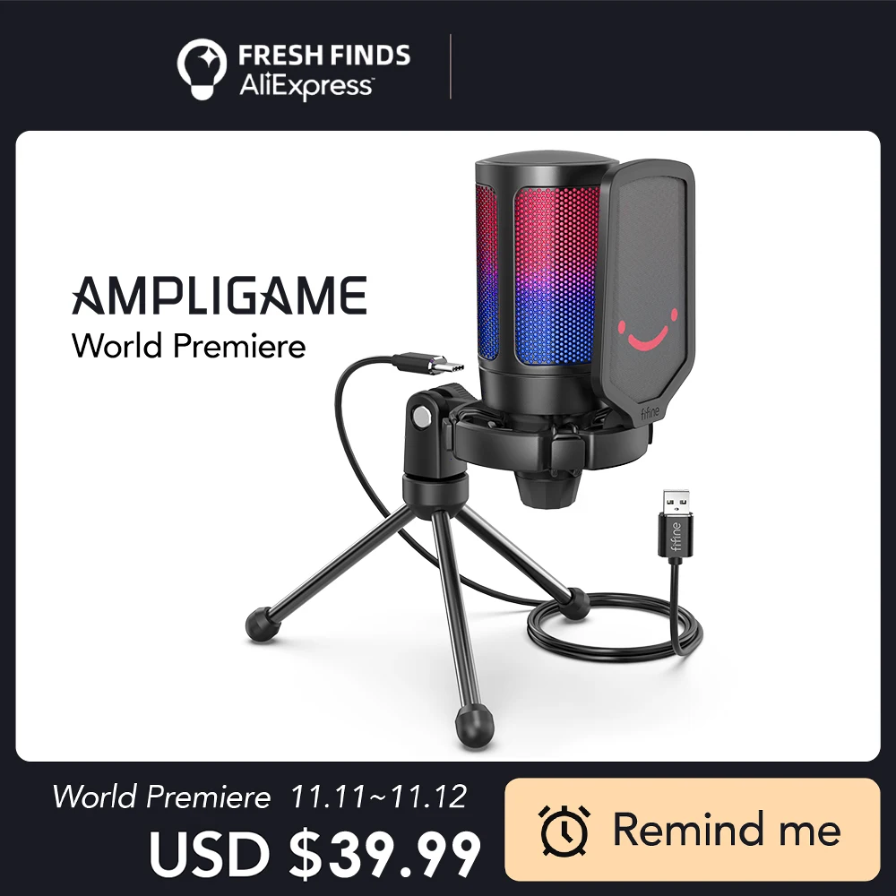 FIFINE USB конденсаторный игровой микрофон, для ПК PS4 PS5 MAC с поп фильтром, амортизирующим креплением и контролем усиления для подкастов, Twitch,YouTube