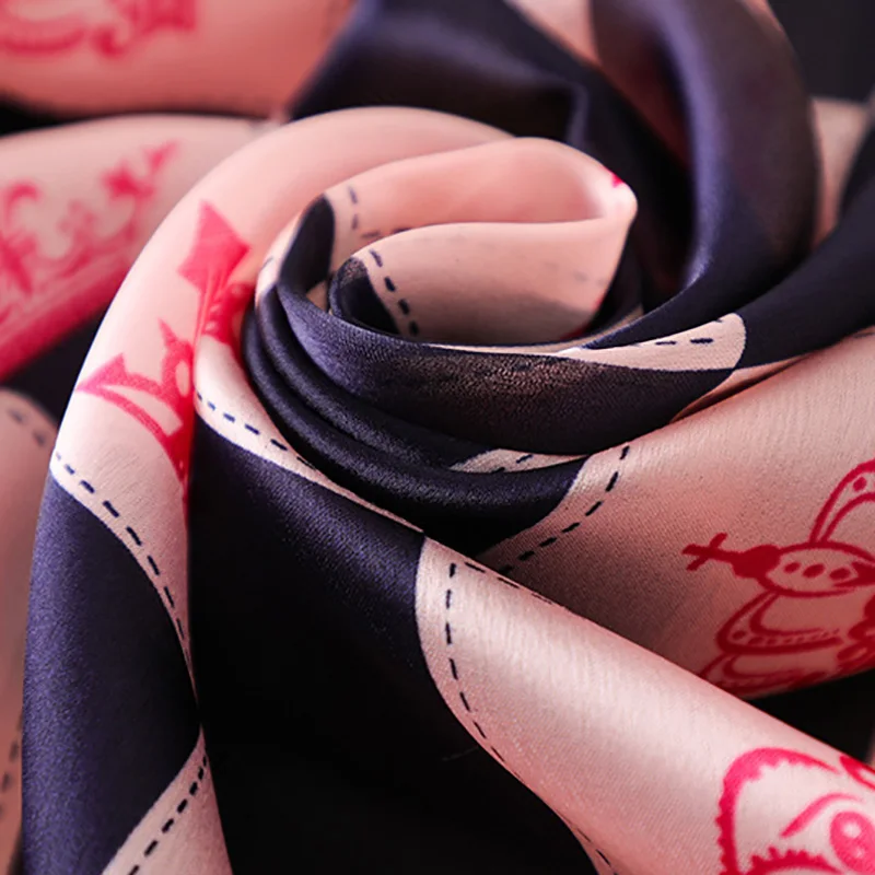 

Women Imitation Silk Scarf Crown Mosaic Print Shawls Office Lady Wraps Female Headscarf Beach Towel Beautiful Gift 90x180cm
