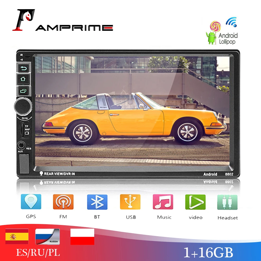 AMPrime Android Автомагнитола 2 Din Авторадио gps навигация 2din универсальный автомобильный мультимедийный плеер BT FM Mirrorlink стерео аудио 8802