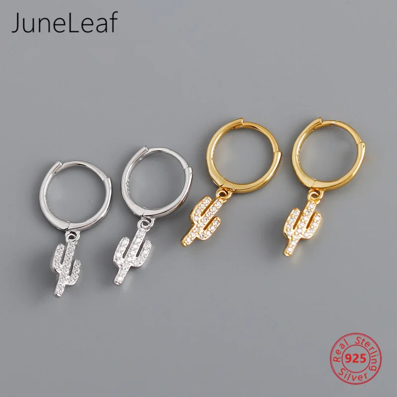 

JuneLeaf Bohemian Pave Zircon Cactus Ear Buckle Genuine 925 Sterling Silver Fashion Women Creative Jewelry Cute Earrings
