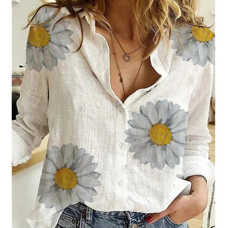 

Женская хлопковая блуза с длинным рукавом и цветочным принтом