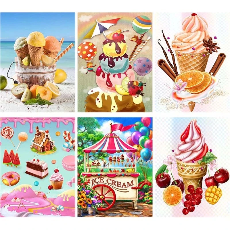 

5D Diamond Painting Ice Cream Dessert Full Drill Round Diamond Embroidery Chocolate Cart Painting Children Gift Home Decoration