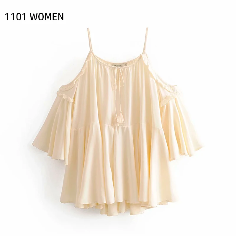 ZA Новое весеннее женское бежевое платье без бретелек с рукавом бабочкой на