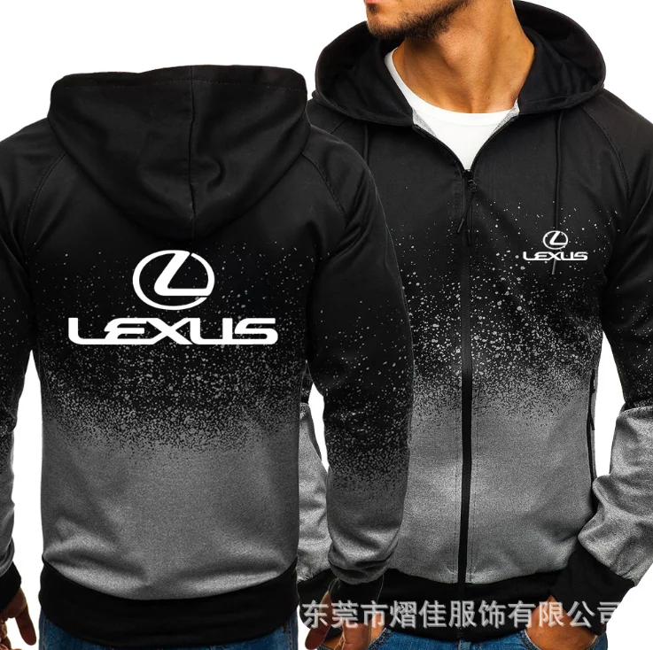 

NEW 2021 Spring Autumn LEXUS Print Sweatshirt Gradient Hoodies Fleece Zipper Jacket Mens Hoodie Harajuku Male Clothing