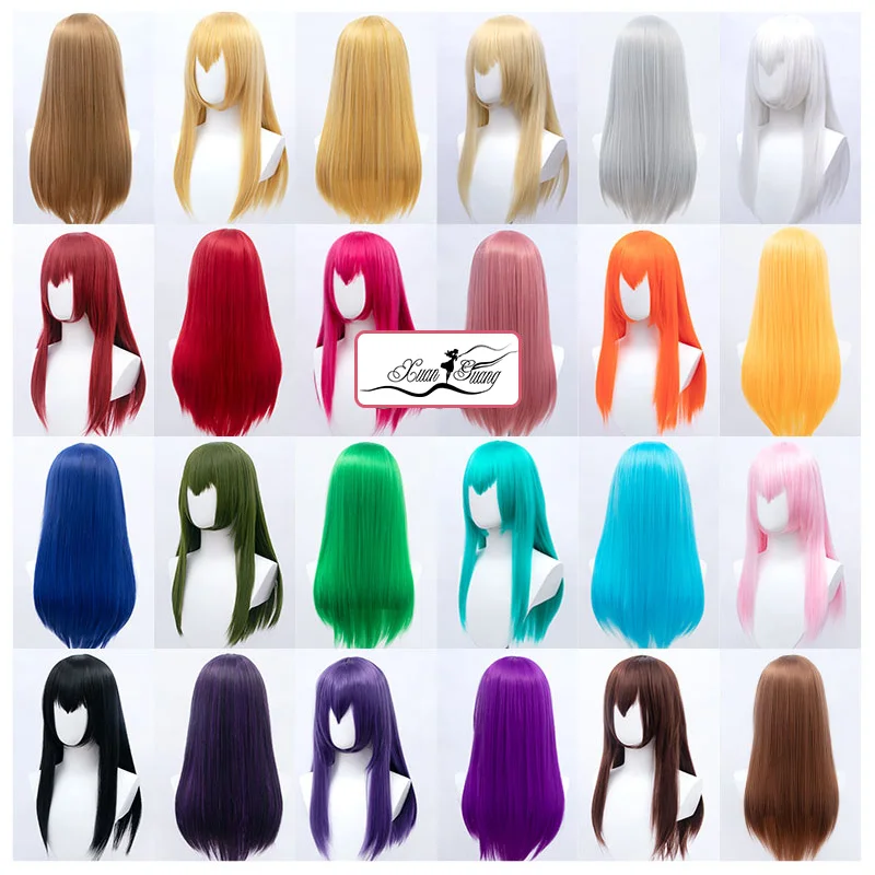 XUANGUANG Red Pink Grey Blonde Blue Purple Hair Cos Wig 60 CM Long Straight Synthetic Cosplay Wigs for Women Fake |