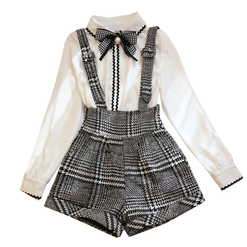 Женский комплект из блузки и брюк белая шифоновая блузка с бантом жемчужинами +