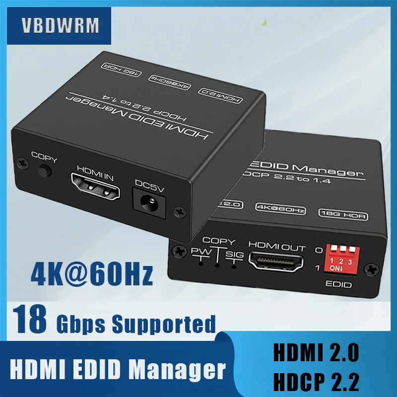 

HDMI EDID Manager Emulator & Feeder 4K 60Hz HDMI EDID Issues Doctor HDMI 2.0a, HDCP 2.2, 18Gbps, CEC Pass-Through