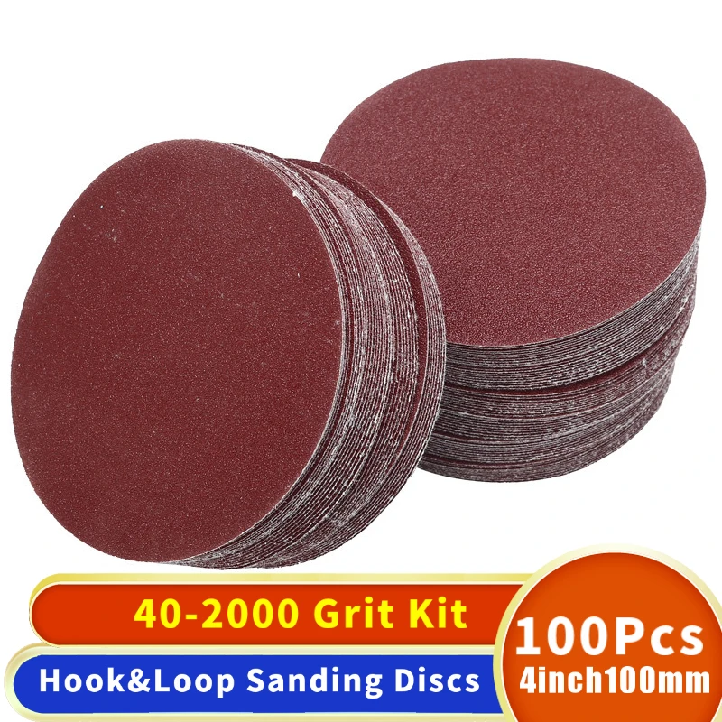 

100PCS 4 Inch 100MM Flocking Sanding Sheets Sanding Disc Dry Grinding Sandpaper Abrasive Paper 60 to 1200 Grits Hook Loop