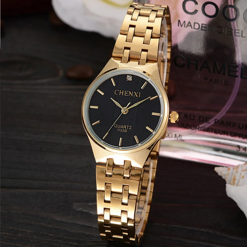 

Free Shiping Women Gold Watches Stainless Steel Quartz Ladies Watches CHENXI Luxury Brand Women Watches Sale Round Waches Women