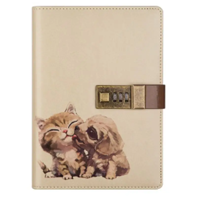 

Travel Notebook with Combination Lock Faux Leather Animals Diary Journal Notepad U4LD