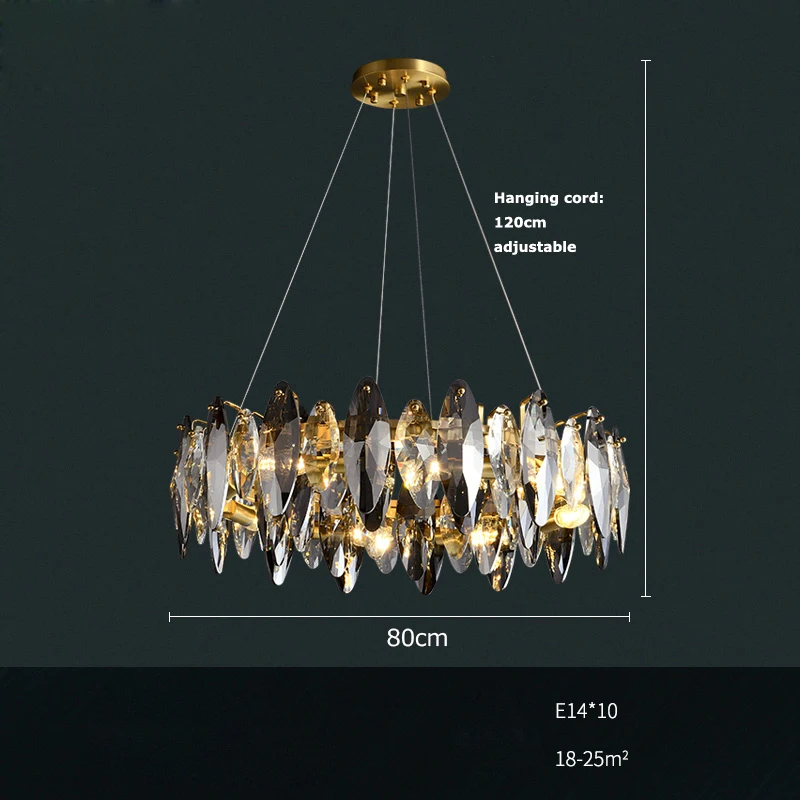 

Круглые светодиодсветодиодный хрустальные листья в стиле пост-модерн, Подвесная лампа в стиле арт-деко, серебристая и золотистая лампа для освещения, люстра для фойе