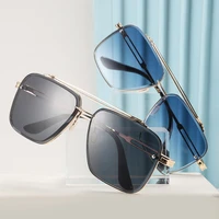 fashion 2 beam cut edge metal sunglasses for men big frame glasses multi color lens sunglasses men gradient eyewear resin uv400