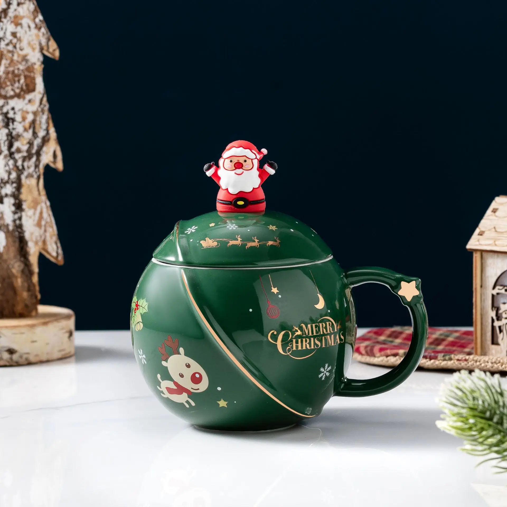 Кружка Керамическая с крышкой и ложкой 400 мл | Дом сад