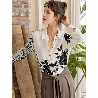 blouse women asymmetric printed design 90 silk turn down collar long sleeves elegant shirt ladies new fashion