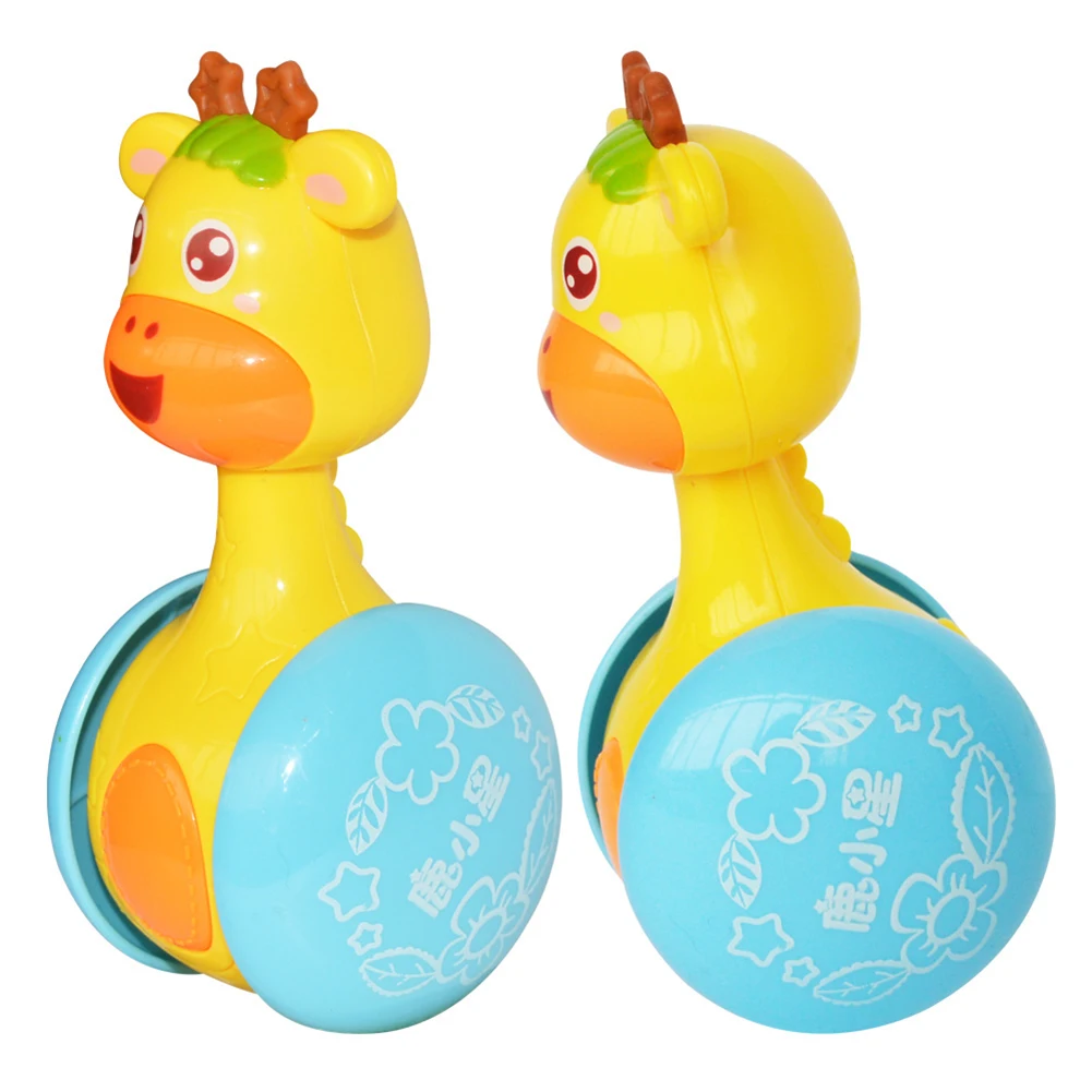 Newborn Baby Tumbler Toy Cute Cartoon Deer Rattles Tumbler Doll Toy Bell Music Learning Education Baby Teether Rattle Toy