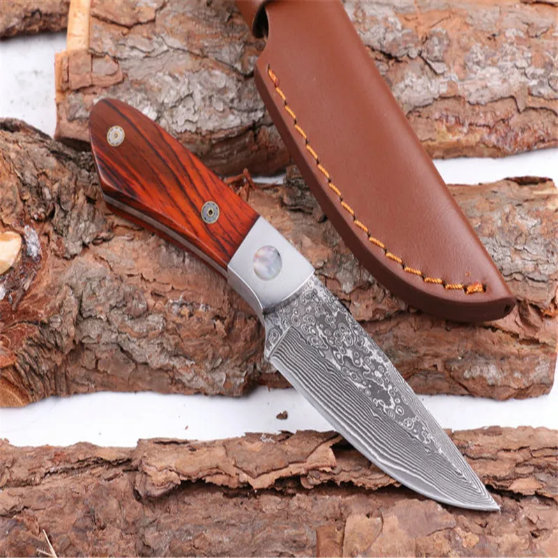 Folding Knife Fx Hunting In Damascus Bright Red Acid Branch Wood+Natural Abalone Hnadle Survivcial Survival Kitchen EDC Tool | Инструменты