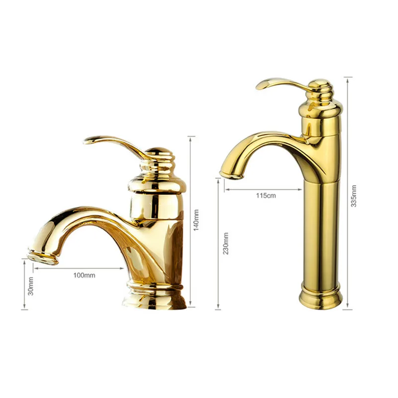 Смеситель для раковины в ванную комнату золотистый кран с одной ручкой