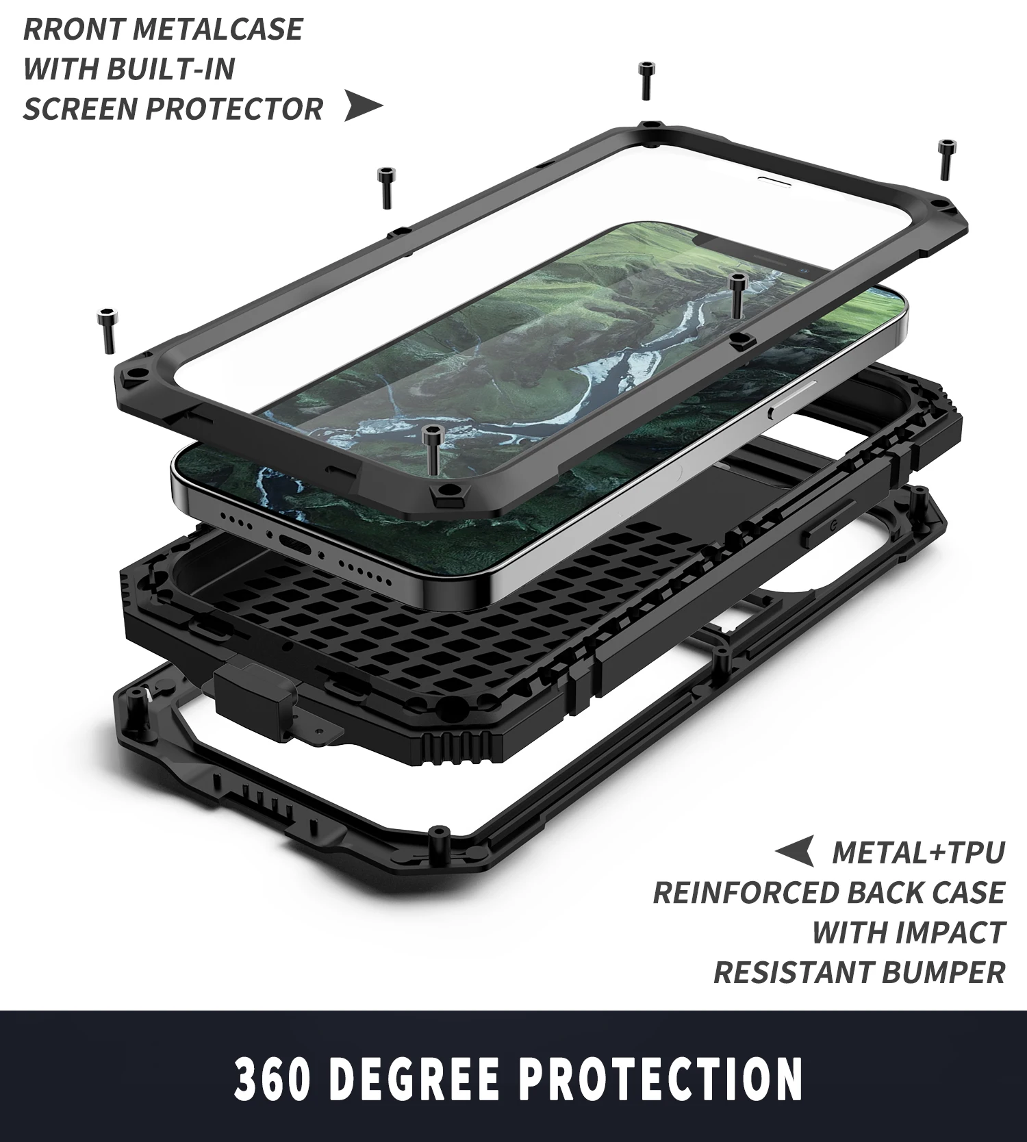 

Металлический ударопрочный чехол со встроенной защитой экрана и подставкой для iPhone 12 Pro Max Mini 11