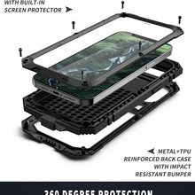 Metal with Built in Screen Protector stand For iPhone 12 13 Pro Max Mini 11 Case Shockproof and Luxury Fundas Coque Phone Cover