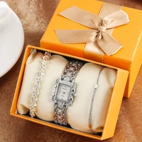 womens bracelet watch set elegant silver quartz watches 2 pcs ladies bracelets beautiful birthday gift with box to mom sister