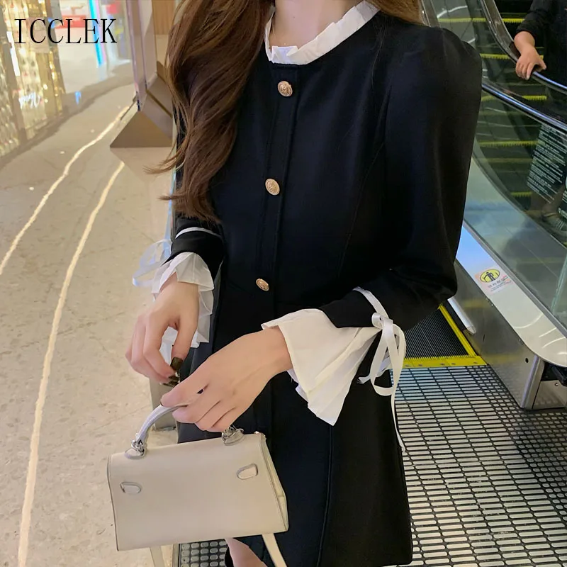 

Elegant Sweet Cute Women'S Dress Korean One-Piece Single-Breasted A-Line Dress 2021 Spring Autumn New Fashion Short Dress Female