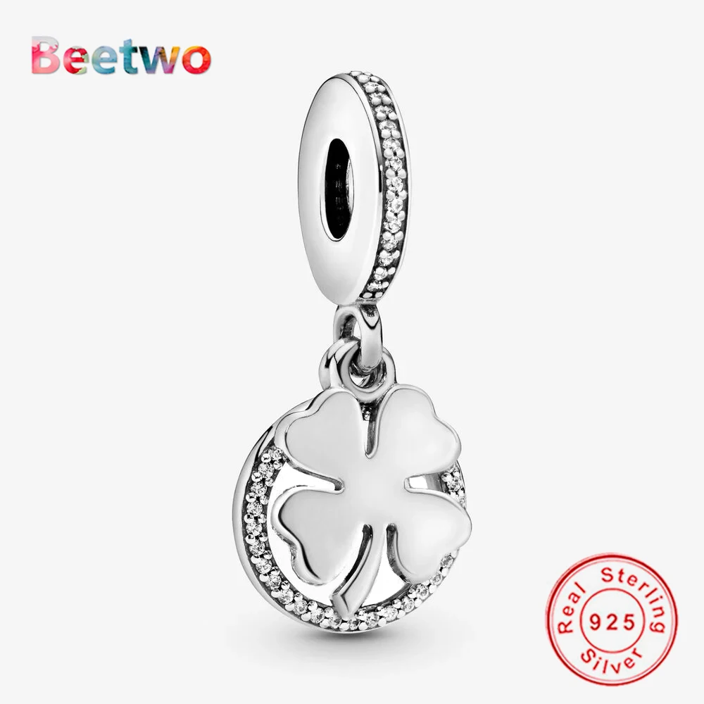 

Fit Original Pandora Bracelet Charms 925 SilverLucky Four-Leaf Clover Dangle Charm Bead 925 Silver Berloque Women DIY Jewelry
