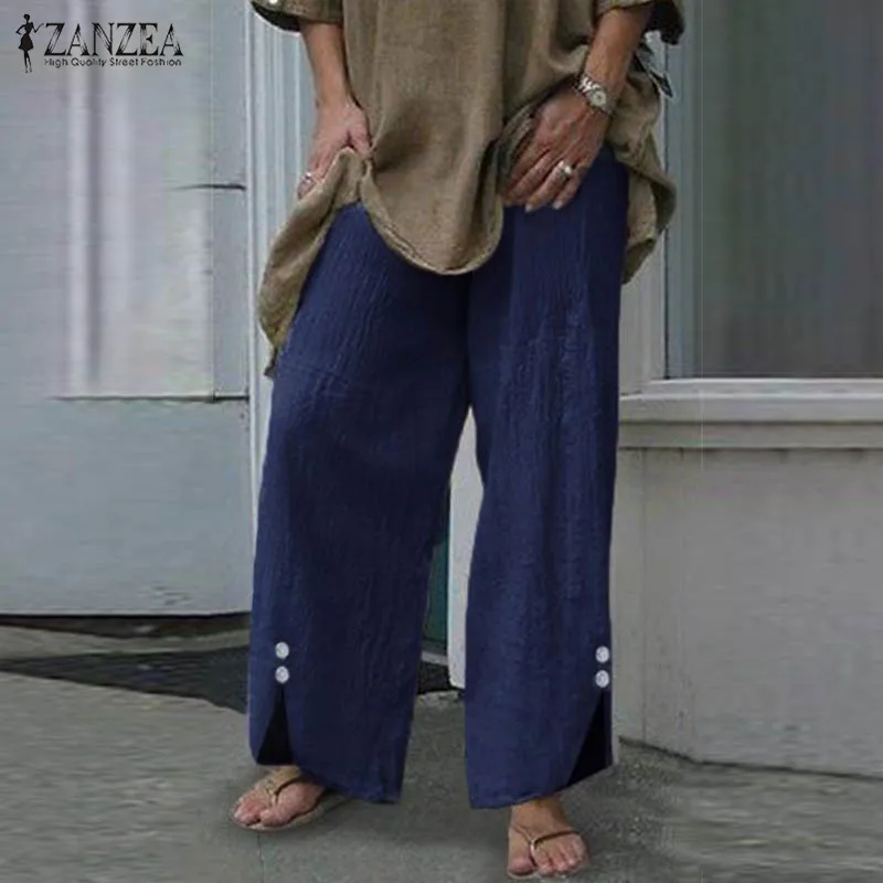 Брюки ZANZEA женские осенние винтажные боты широкие брюки Pantalon Femme длинные брюки Плюс Размер повседневные рабочие брюки уличная