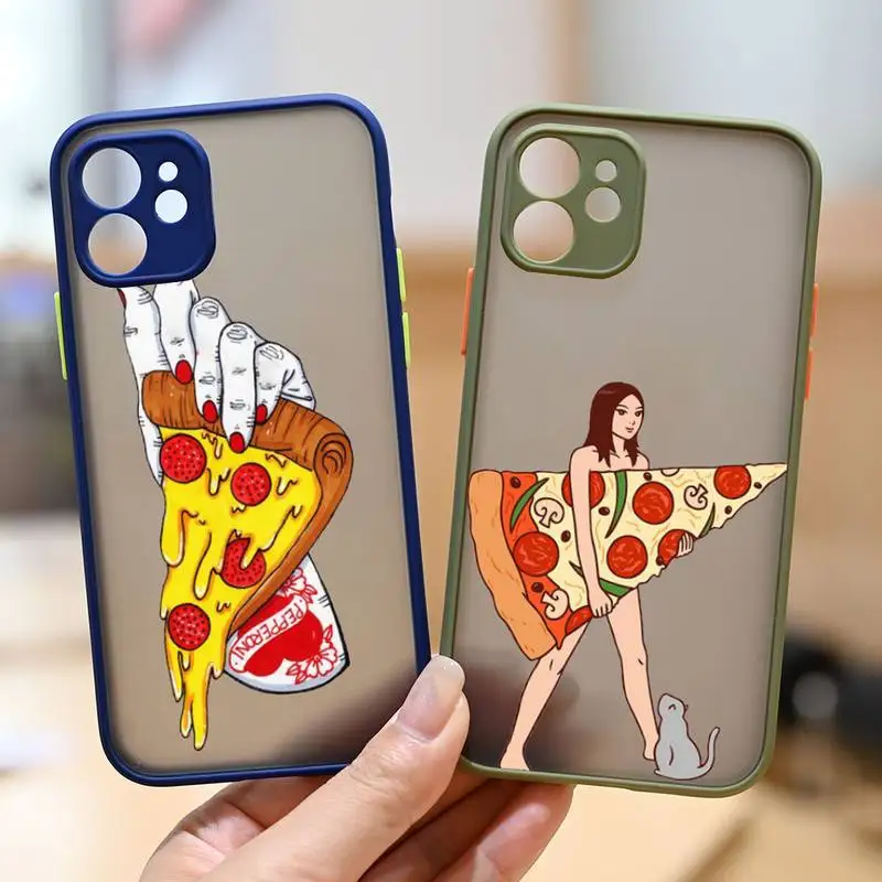 

ins pizza girl Phone Case matte transparent For Clear Funda sapphire iPhone 7 8 x xs xr 11 12 pro plus max mini