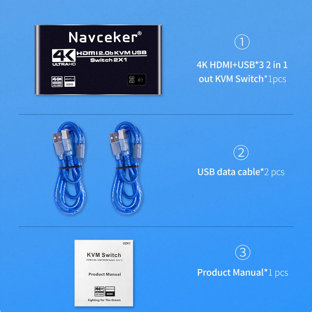 Navceker HDMI совместимый KVM переключатель 2 порта 4K USB DP распределитель коробка для