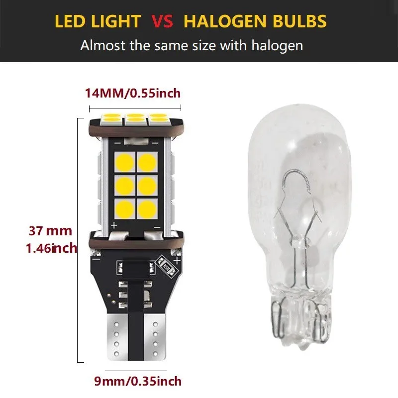 2 шт. T15 светодиодный свет W16W автомобильный резервный CANBUS Error Free 24SMD 3030 белый