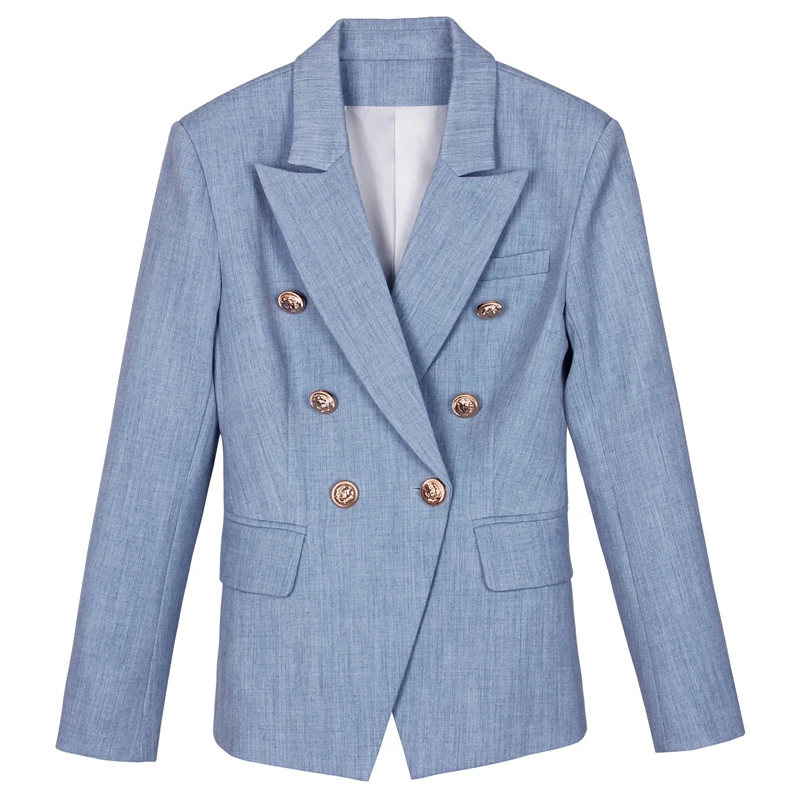 Блейзер HarleyFashion Европейский женский легкий синий с металлическими