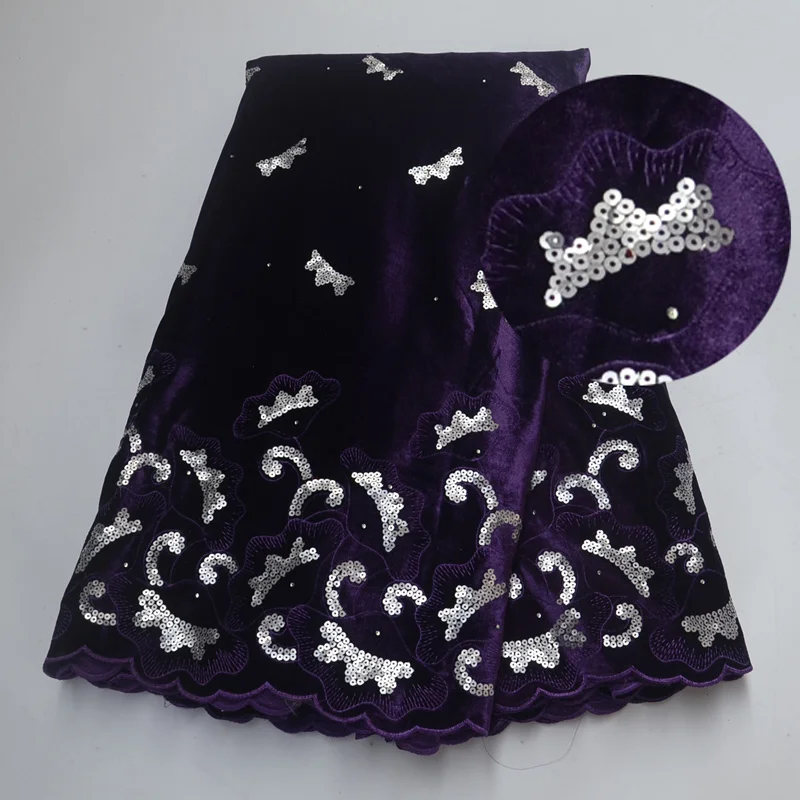 Новый Африканский новейший дизайн фиолетовая бархатная кружевная Ткань 5