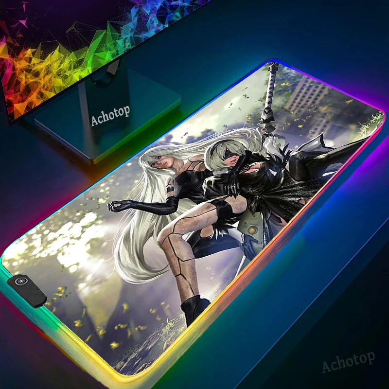 

Nier Automata Mouse pad Anime Rgb big Mouse Pad Led Carpet Mouse Laptop Gaming Setup Play Mats Backlit Mat for Computer Go Game