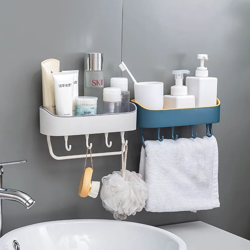 

1 Pcs Wall-free Racks For Punch-free Toilets And Bathrooms Multifunctional Plastic Storage And Finishing Rack On Kitchen Wall