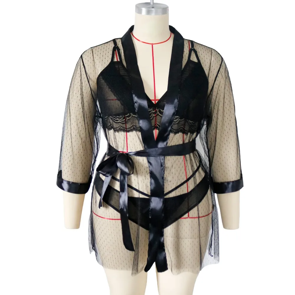 Размера плюс сексуальная ночная рубашка кружевное белье женский кружевной