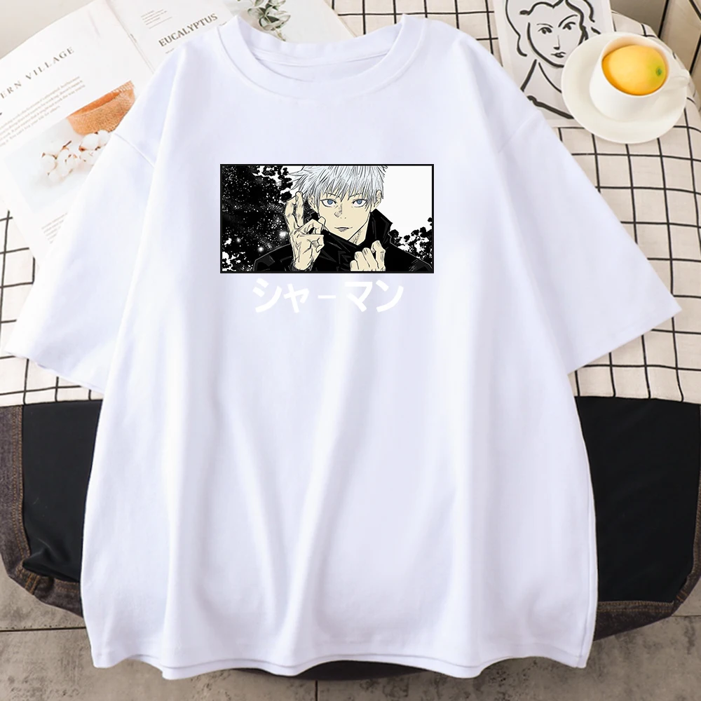 

Белая женская футболка Satoru Gojo Umlimited, модная футболка в стиле Харадзюку, топы в Корейском стиле, летние мягкие женские черные футболки 2021