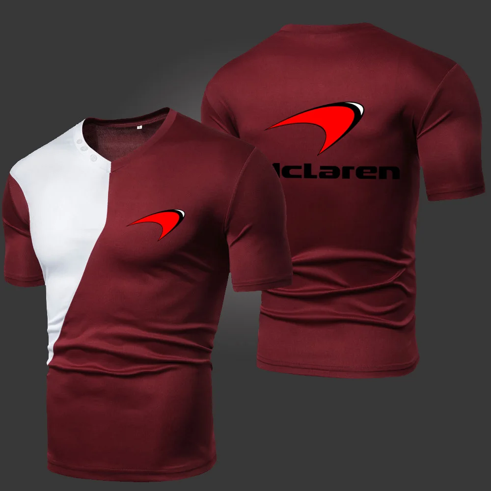 

Brand T-Shirts Mclaren Men's Pure Cotton Solid Color Men Casual Sports Slim Short Sleeve V-Neck T-Shirt Top Tee For Male