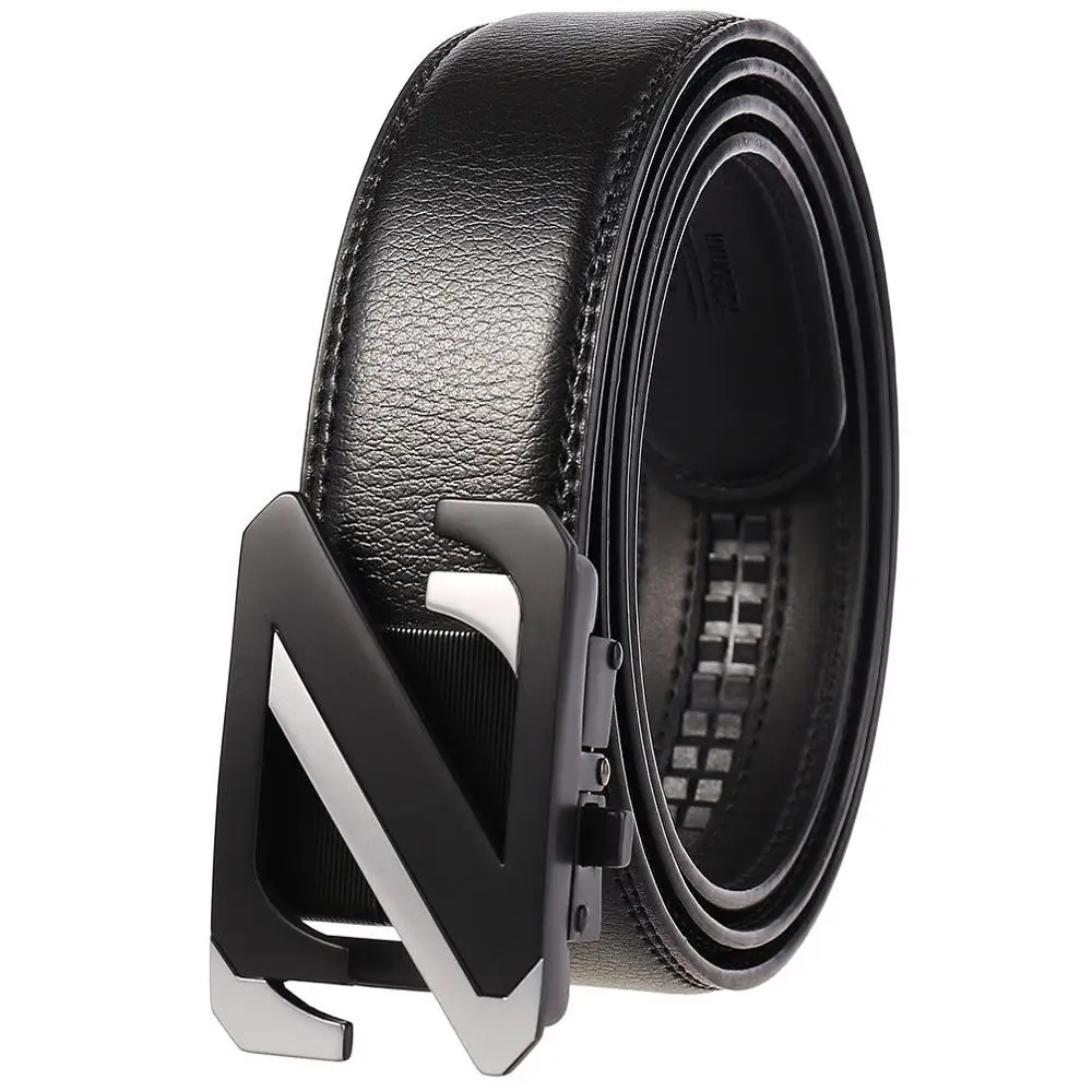 Мужской ремень из натуральной кожи черный дизайнерский пояс с пряжкой Z