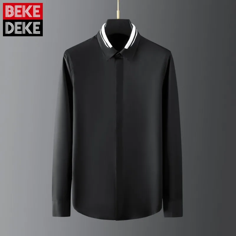 2022 Spring New Mens Slim Turn-Down Collar Single Breasted Spliced Korean Style Casual Shirt High Quality Fashion Blouse