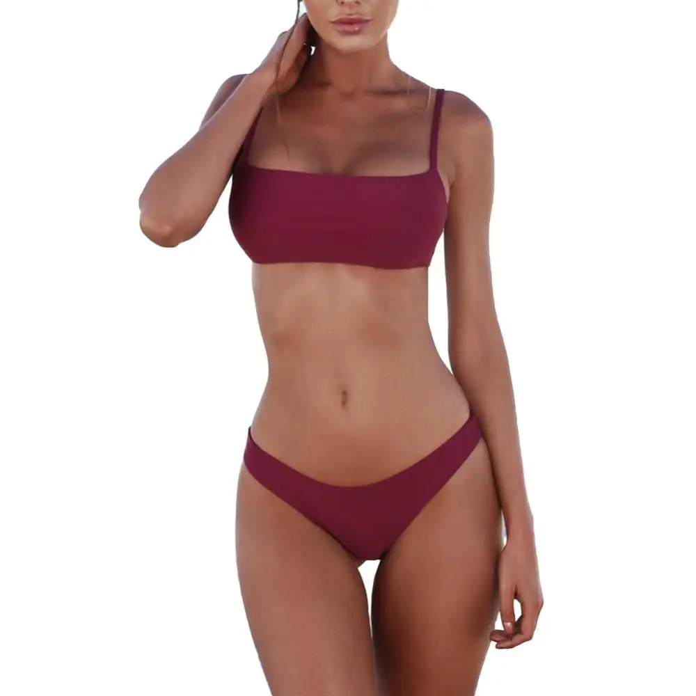 

80% HOT SALE Solid Color Women Strap Top Padded Bra High Waist Panties Bikini Swimwear Set Sexy Swimsuit Women Bikini Set