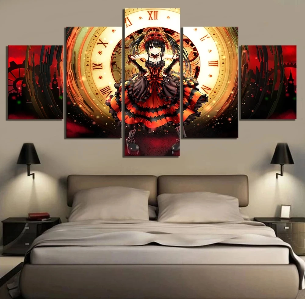 

5 Piece HD Prints Anime Girl Pictures Tokisaki Kurumi Date A Live Poster Wall Art Canvas Paintings Home Decor Living Room Framed