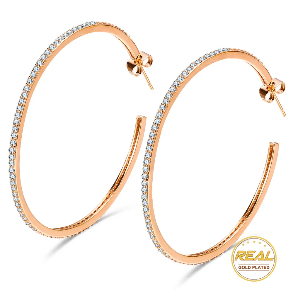 17KM Big Circle Cubic Zircon Hoop Earrings For Women Fashion Bijoux Geometric Earring Female Christmas Wedding Jewelry - Окраска металла: Rose Gold Color