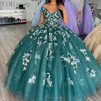 hunter ball gown quinceanera dresses off shoulder lace up closure sweep train white appliques sweet 15 gowns vestidos de 15 a%c3%b1os